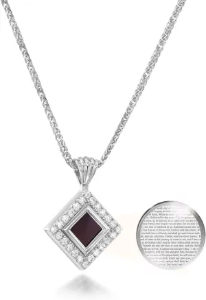 Smallest Nano Bible on Christian Necklace - Paved Cubic Zirconia Pendant with Entire KJV New Testament Holy Scriptures on 0.2" Microchip, Religious Jewelry for Women, 18" Spiga Chain