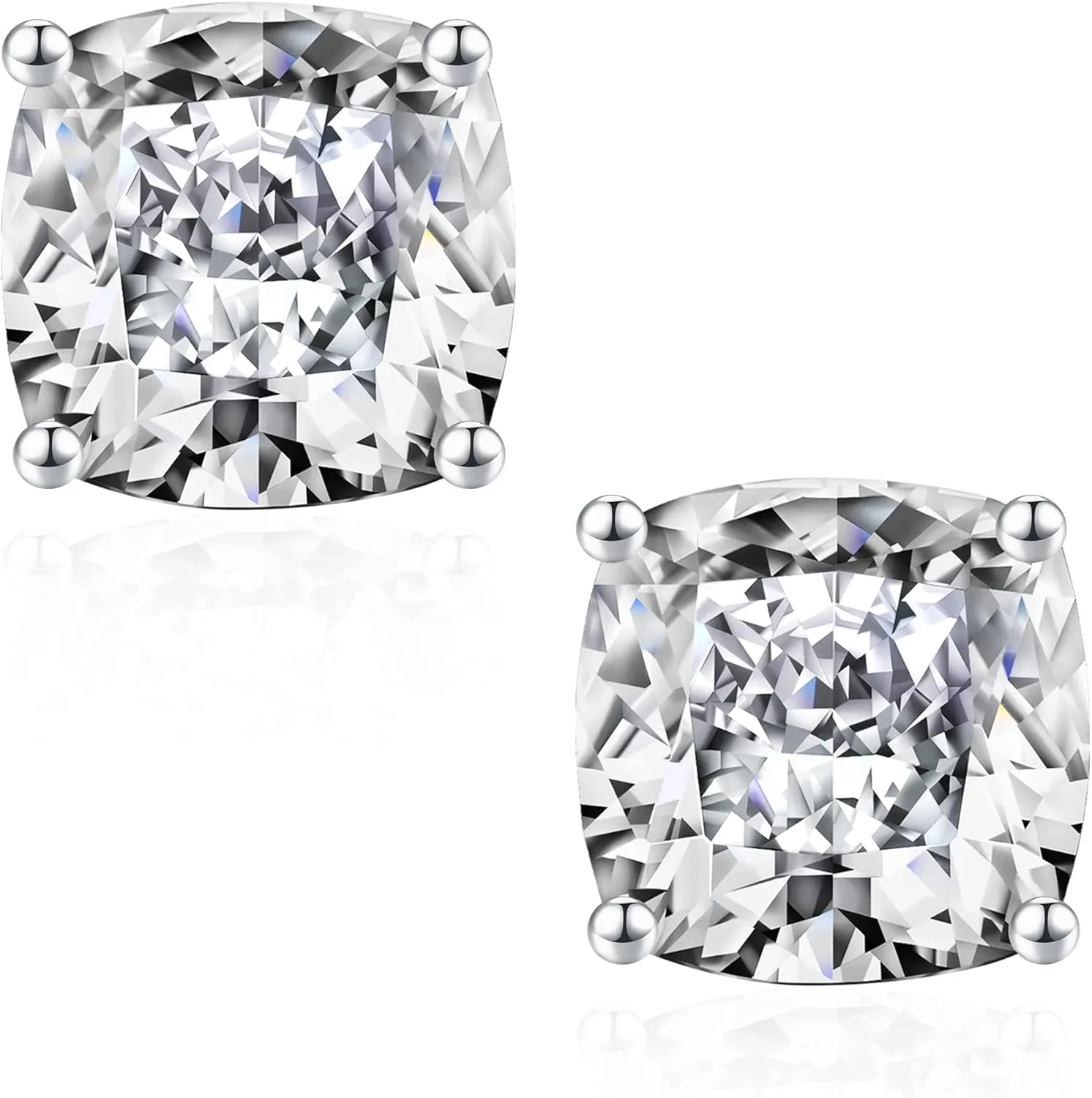 SMILEST 1-3 Carat Cushion Cut Moissanite Earrings - D Color VVS1 Clarity, 18K White & Yellow Gold Vermeil Studs