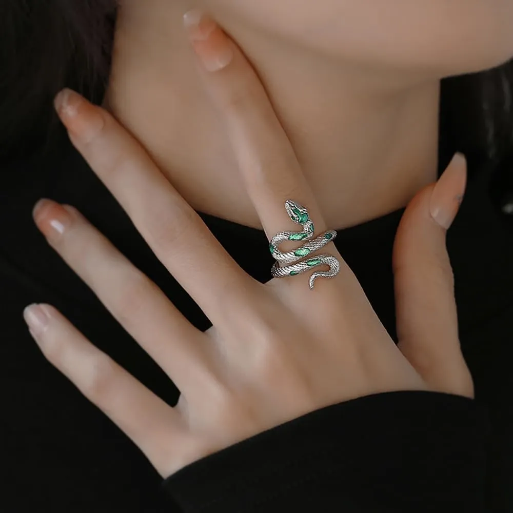 Snake Ring for Women Vintage Animal Snake Wrap Stacking Statement Rings Adjustable Enamel Snake Finger Ring Punk Gothic Snake Jewelry Gifts