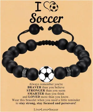 Soccer Football Basketball Baseball Bracelet    , Silicone Bead Adjustable Sports Lover Teens Players Team Accessories Jewelry Stuff Gift for 6-16 Years Old Boys Girls