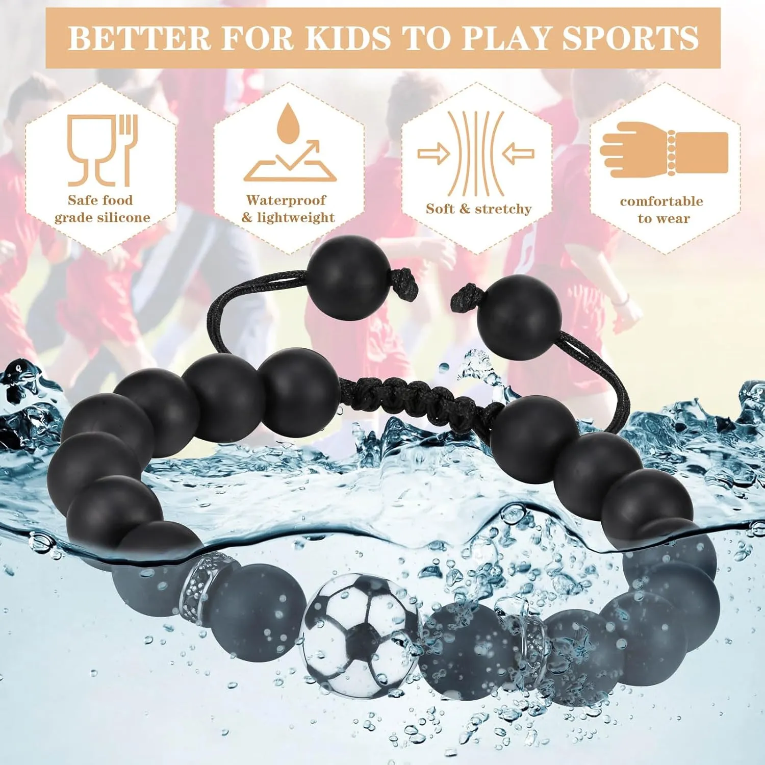 Soccer Football Basketball Baseball Bracelet    , Silicone Bead Adjustable Sports Lover Teens Players Team Accessories Jewelry Stuff Gift for 6-16 Years Old Boys Girls