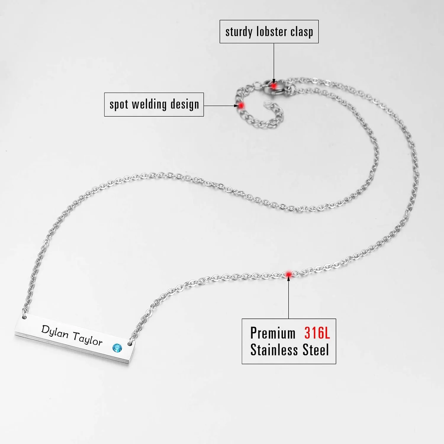 SOITIS Personalized Heart Necklace Stainless Steel Heart Necklace with 3 CZ Birthstones Rose Gold Heart Necklace with 1-3 Engraved Names for Woman Family Mother Wife Daughter Sisters Best Friends