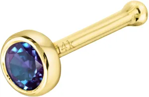 Solid 14K Gold Ball-end Stud Bezel Set Alexandrite 22G Nose Bone Nose Stud - 14K White Gold / 14K Yellow Gold June Birthstone Nose Ring Stud