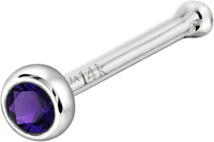 Solid 14K Gold Ball-end Stud Bezel Set Amethyst 22G Nose Bone Nose Stud - 14K White Gold / 14K Yellow Gold February Birthstone Nose Ring Stud
