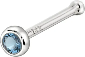 Solid 14K Gold Ball-end Stud Bezel Set Aquamarine 22G Nose Bone Nose Stud - 14K White Gold / 14K Yellow Gold March Birthstone Nose Ring Stud