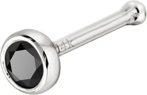 Solid 14K Gold Ball-end Stud Bezel Set Black Diamond 22G Nose Bone Nose Stud - 14K White Gold / 14K Yellow Gold April Birthstone Nose Ring Stud
