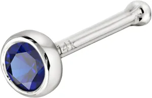 Solid 14K Gold Ball-end Stud Bezel Set Blue Sapphire 22G Nose Bone Nose Stud - 14K White Gold / 14K Yellow Gold September Birthstone Nose Ring Stud