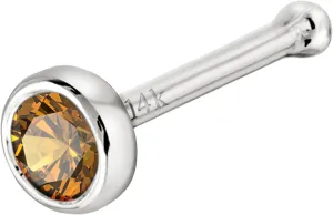 Solid 14K Gold Ball-end Stud Bezel Set Citrine 22G Nose Bone Nose Stud - 14K White Gold / 14K Yellow Gold November Birthstone Nose Ring Stud