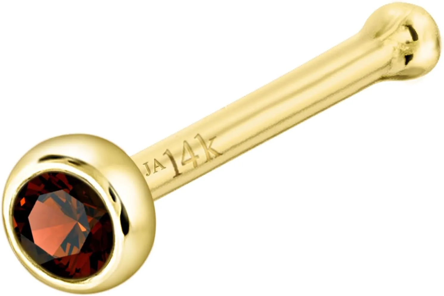 Solid 14K Gold Ball-end Stud Bezel Set Garnet 22G Nose Bone Nose Stud - 14K White Gold / 14K Yellow Gold January Birthstone Nose Ring Stud