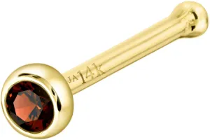 Solid 14K Gold Ball-end Stud Bezel Set Garnet 22G Nose Bone Nose Stud - 14K White Gold / 14K Yellow Gold January Birthstone Nose Ring Stud
