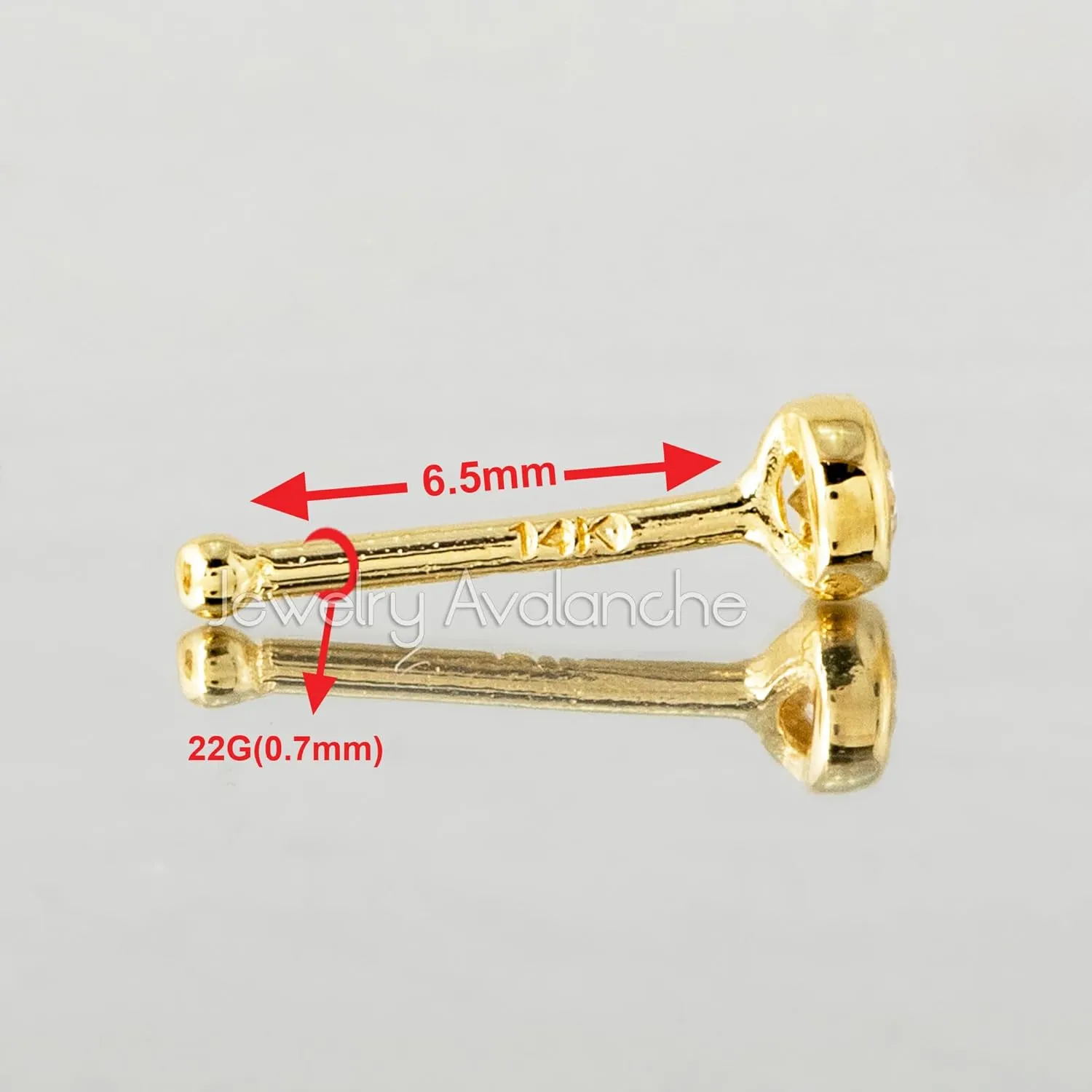 Solid 14K Gold Ball-end Stud Bezel Set Garnet 22G Nose Bone Nose Stud - 14K White Gold / 14K Yellow Gold January Birthstone Nose Ring Stud