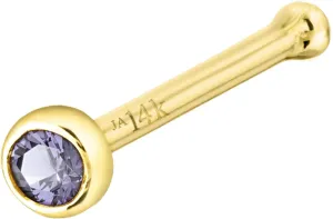 Solid 14K Gold Ball-end Stud Bezel Set Tanzanite 22G Nose Bone Nose Stud - 14K White Gold / 14K Yellow Gold December Birthstone Nose Ring Stud