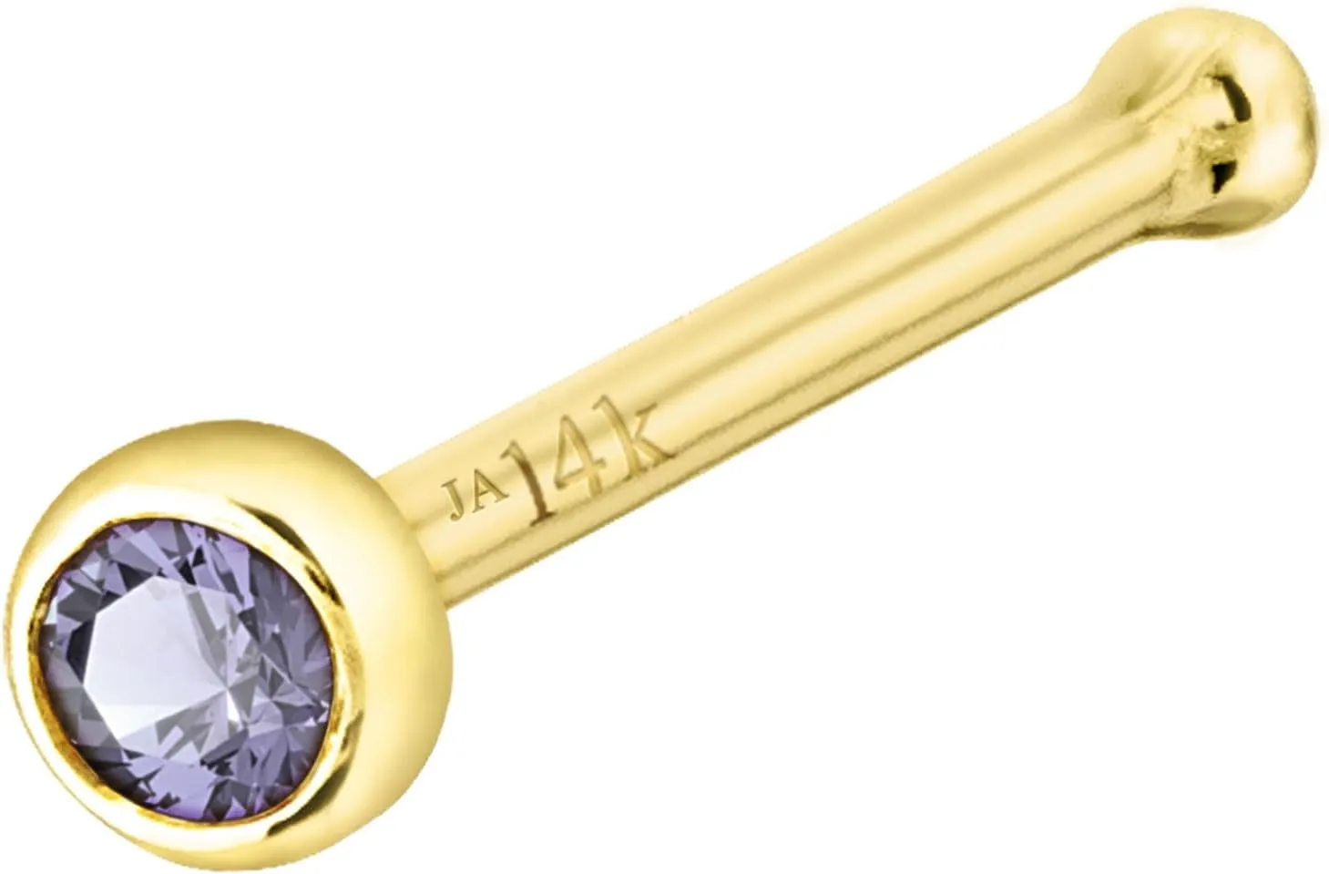 Solid 14K Gold Ball-end Stud Bezel Set Tanzanite 22G Nose Bone Nose Stud - 14K White Gold / 14K Yellow Gold December Birthstone Nose Ring Stud