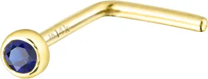 Solid 14K Gold L-Shape Stud Bezel Set Blue Sapphire 22G L-Bend Nose Stud - 14K White Gold / 14K Yellow Gold September Birthstone Nose Ring Stud