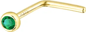 Solid 14K Gold L-Shape Stud Bezel Set Emerald 22G L-Bend Nose Stud - 14K White Gold / 14K Yellow Gold May Birthstone Nose Ring Stud