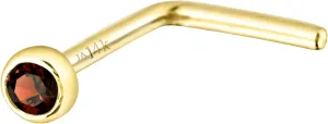 Solid 14K Gold L-Shape Stud Bezel Set Garnet 22G L-Bend Nose Stud - 14K White Gold / 14K Yellow Gold January Birthstone Nose Ring Stud