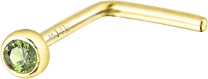 Solid 14K Gold L-Shape Stud Bezel Set Peridot 22G L-Bend Nose Stud - 14K White Gold / 14K Yellow Gold August Birthstone Nose Ring Stud