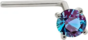 Solid 14K Gold L-Shape Stud Lab-Alexandrite 22G L-bend Nose Stud - 14K White Gold / 14K Yellow Gold June Birthstone Nose Ring Stud