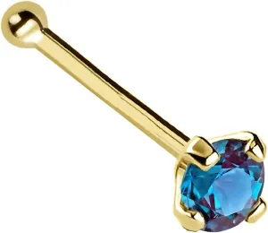 Solid 14K Gold Nose Bone Stud Lab-Alexandrite 22G Ball-end Nose Stud - 14K White Gold / 14K Yellow Gold June Birthstone Nose Ring Stud
