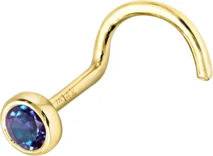 Solid 14K Gold Nose Screw Stud Bezel Set Alexandrite 22G Cork-screw Nose Stud - 14K White Gold / 14K Yellow Gold June Birthstone Nose Ring Stud
