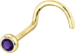 Solid 14K Gold Nose Screw Stud Bezel Set Amethyst 22G Cork-screw Nose Stud - 14K White Gold / 14K Yellow Gold February Birthstone Nose Ring Stud