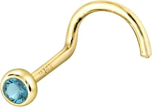 Solid 14K Gold Nose Screw Stud Bezel Set Blue Topaz 22G Cork-screw Nose Stud - 14K White Gold / 14K Yellow Gold December Birthstone Nose Ring Stud