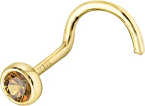 Solid 14K Gold Nose Screw Stud Bezel Set Citrine 22G Cork-screw Nose Stud - 14K White Gold / 14K Yellow Gold November Birthstone Nose Ring Stud