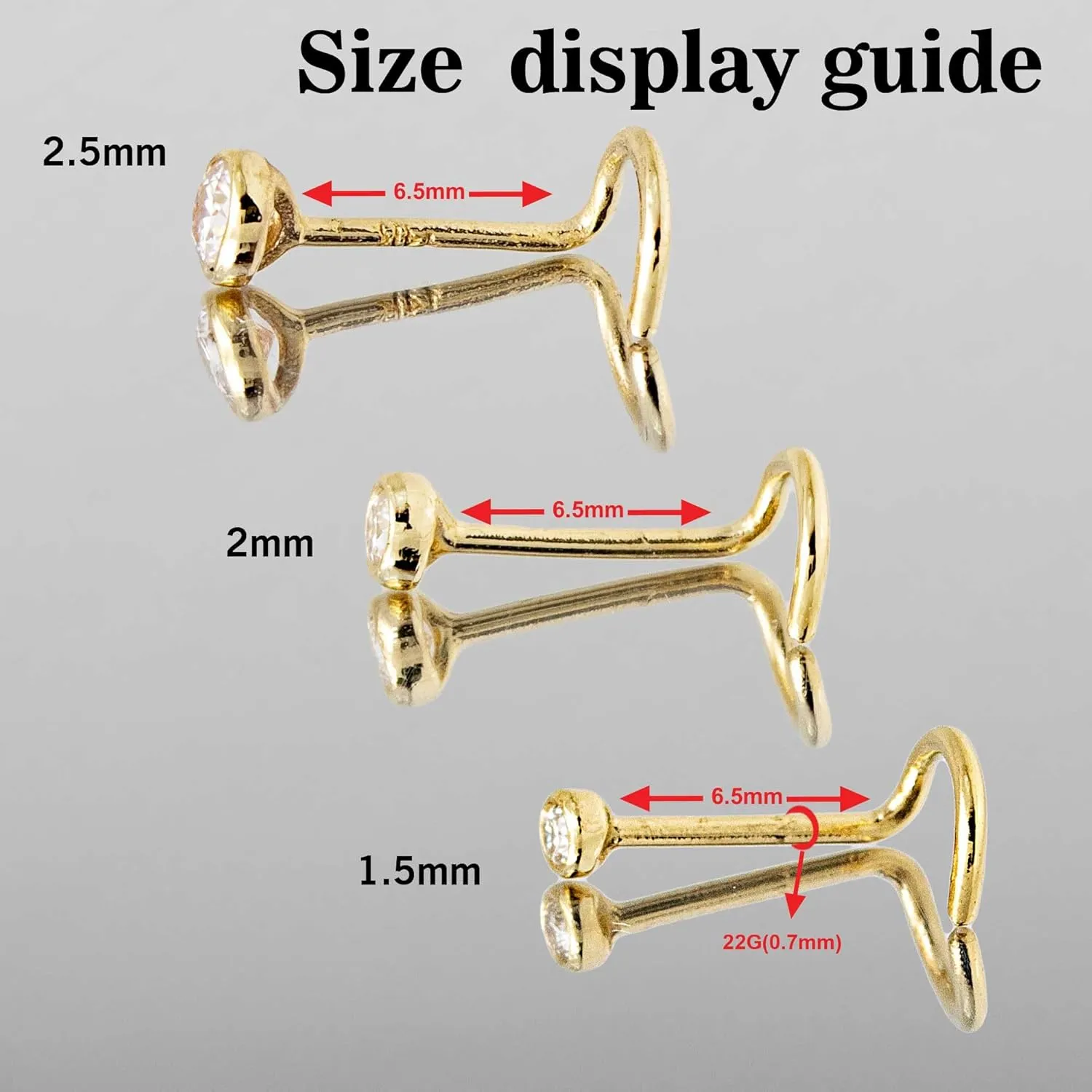 Solid 14K Gold Nose Screw Stud Bezel Set Ruby 22G Cork-screw Nose Stud - 14K White Gold / 14K Yellow Gold July Birthstone Nose Ring Stud