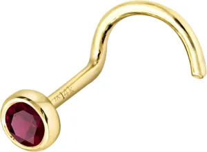 Solid 14K Gold Nose Screw Stud Bezel Set Ruby 22G Cork-screw Nose Stud - 14K White Gold / 14K Yellow Gold July Birthstone Nose Ring Stud