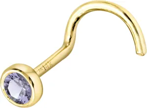 Solid 14K Gold Nose Screw Stud Bezel Set Tanzanite 22G Cork-screw Nose Stud - 14K White Gold / 14K Yellow Gold December Birthstone Nose Ring Stud