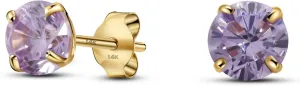 Solid 14K Yellow Gold Round Solitaire Simulated-Birthstone Minimalist Stud Earring
