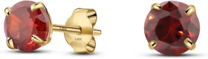 Solid 14K Yellow Gold Round Solitaire Simulated-Birthstone Minimalist Stud Earring