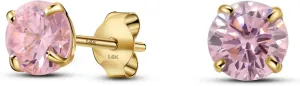 Solid 14K Yellow Gold Round Solitaire Simulated-Birthstone Minimalist Stud Earring