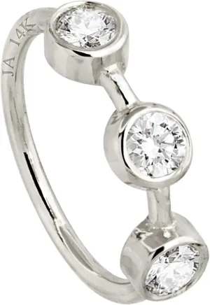 Solid 20G 14Kt White/Yellow Gold Bezel Set 3-Stone Diamond Nose Hoop Ring - Ear Cartilage Ring - April BirthStone Nose Ring Stud