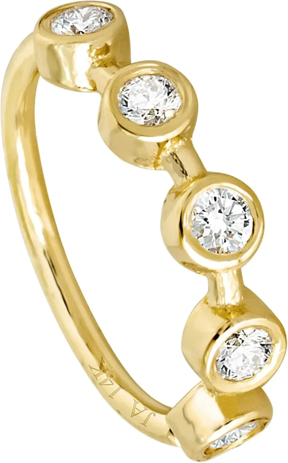 Solid 20G 14Kt White/Yellow Gold Bezel Set 5-Stone Diamond Nose Hoop Ring - Ear Cartilage Ring - April BirthStone Nose Ring Stud