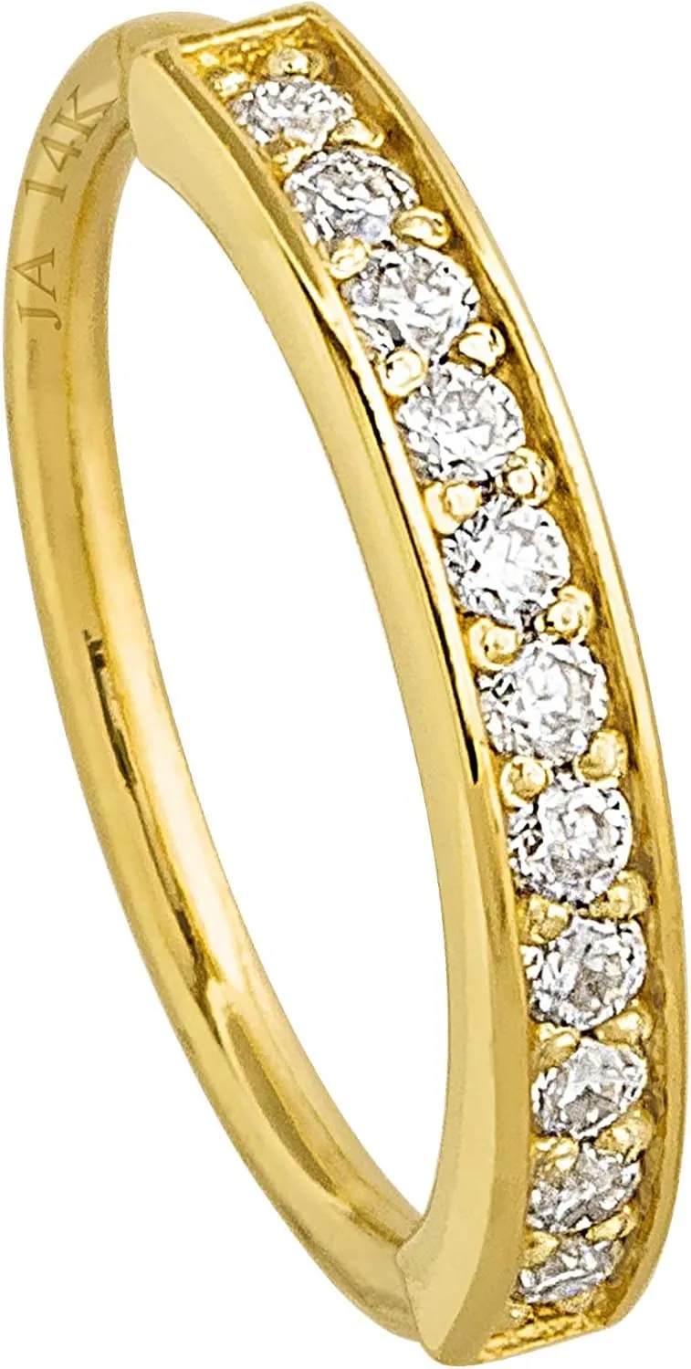 Solid 20G 14Kt White/Yellow Gold Prong Set 11-Stone Diamond Nose Hoop Ring - Ear Cartilage Ring - April BirthStone Nose Ring Stud