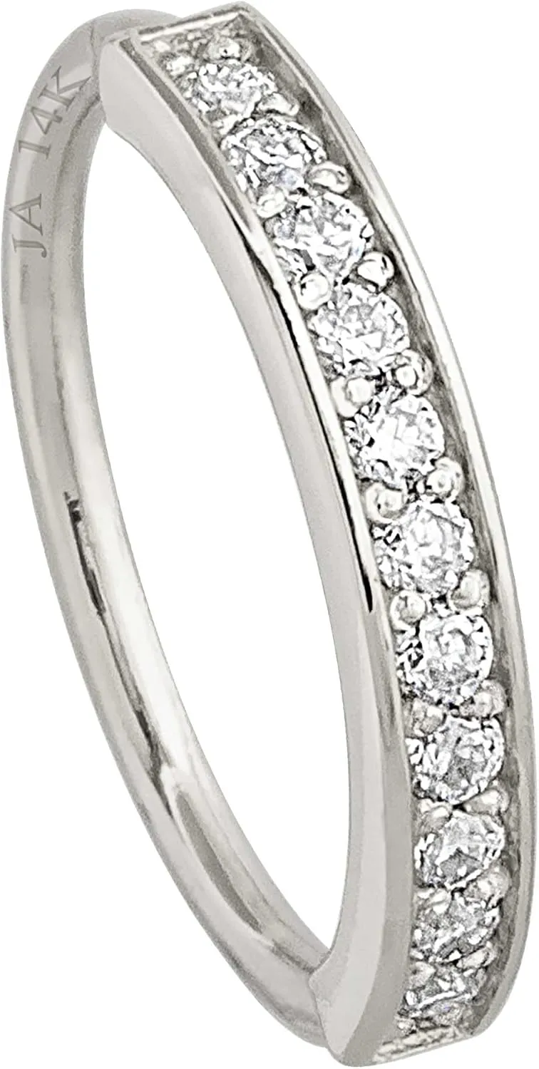 Solid 20G 14Kt White/Yellow Gold Prong Set 11-Stone Diamond Nose Hoop Ring - Ear Cartilage Ring - April BirthStone Nose Ring Stud