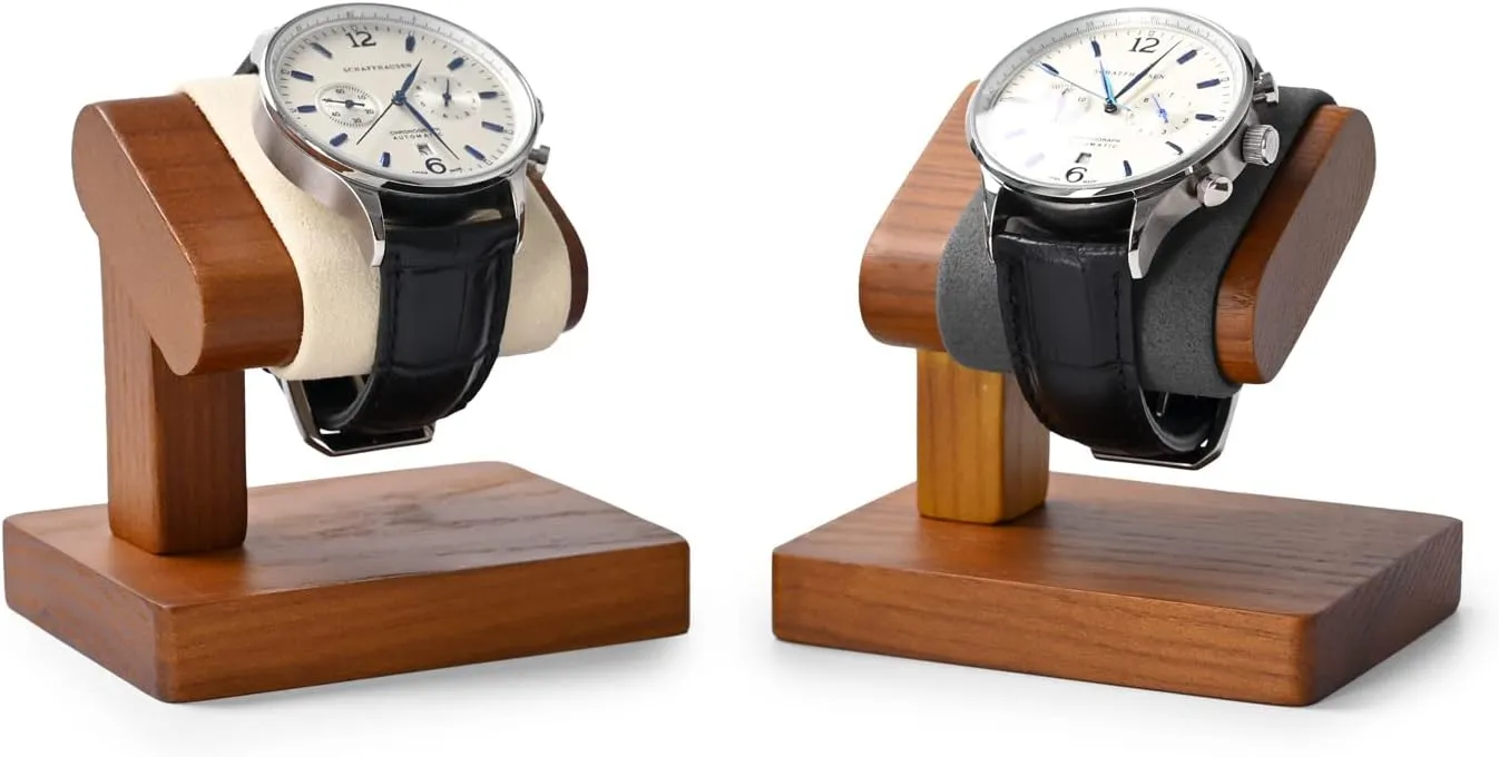 Solid Wood Single Watch Display Stand for Men Jewelry Watch Showcase Stand Display (Beige)