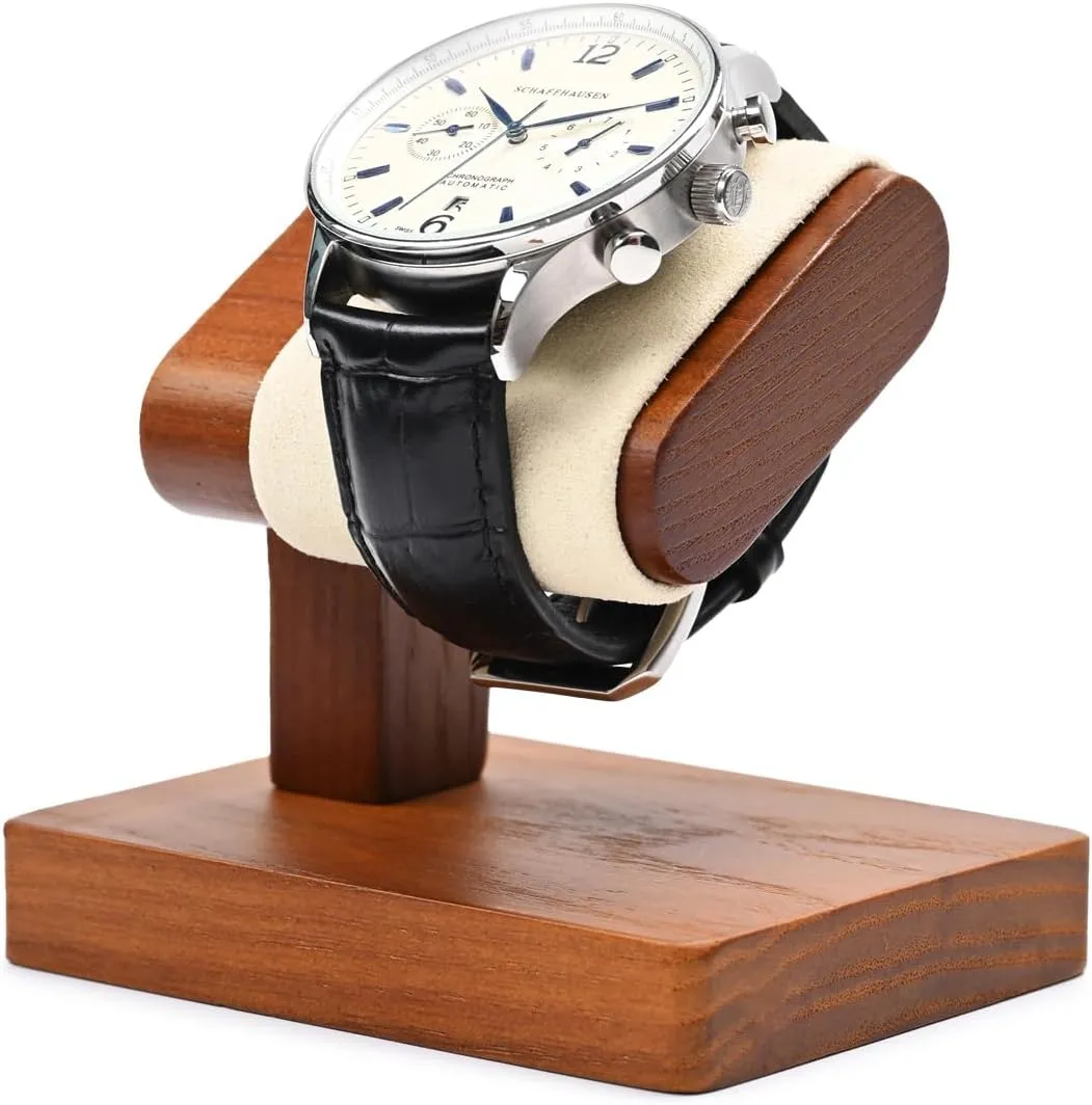 Solid Wood Single Watch Display Stand for Men Jewelry Watch Showcase Stand Display (Beige)