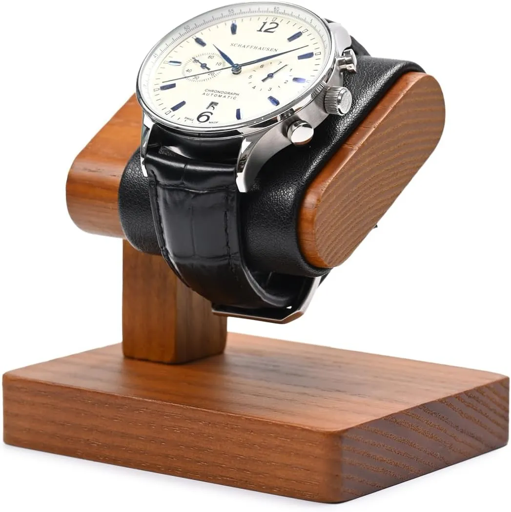 Solid Wood Single Watch Display Stand for Men Jewelry Watch Showcase Stand Display (Black)