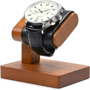Solid Wood Single Watch Display Stand for Men Jewelry Watch Showcase Stand Display (Black)