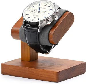 Solid Wood Single Watch Display Stand for Men Jewelry Watch Showcase Stand Display (Gray)