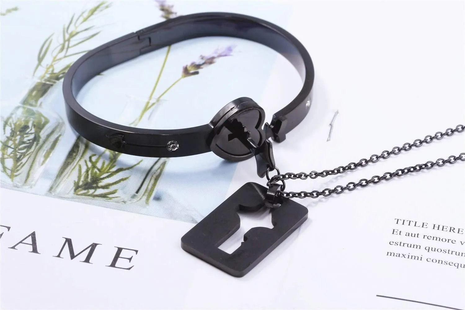 SONGCHANGJEWELRY Lock Bracelet and Key Necklace - Titanium Steel Couples Jewelry, Romantic Gift for Valentines Day, Birthday, Christmas, Wedding, Anniversary