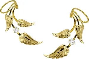 Southwest 3 Leaf and CZ Long Gold on Silver Wave Ear Cuff Earring Wraps