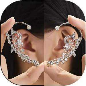 Sparkly Zircon Butterfly Ear Cuff Earrings for Women,Fashion Non Pierced Hollow Butterfly Clip On Statement Earrings Trendy Ear Jewelry Gift