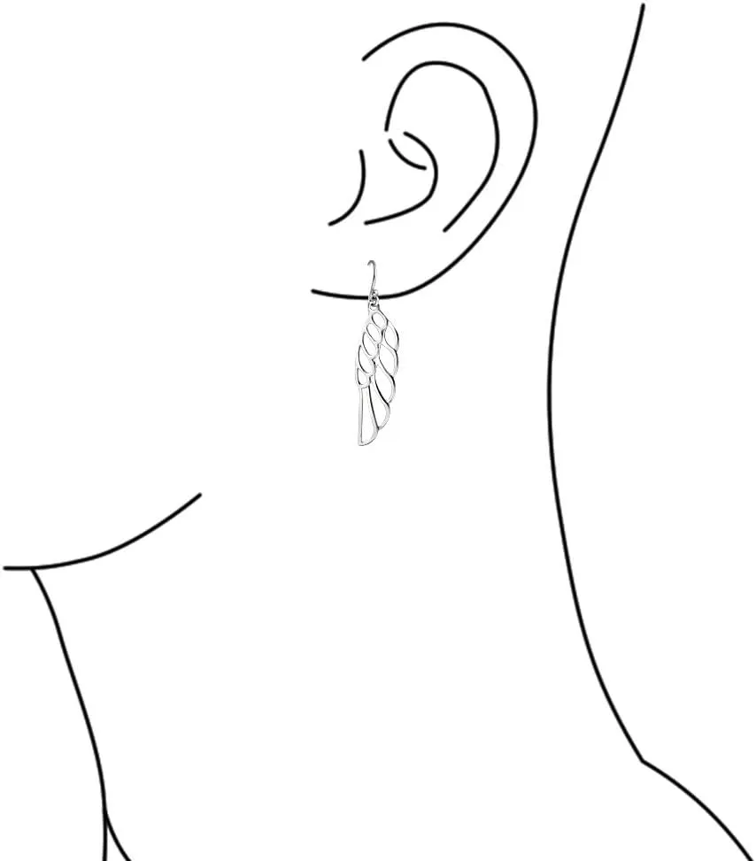 Spiritual Religious Dangle Angel Wing Feather Earrings For Women For Teen Rose Gold Plated .925 Sterling Silver