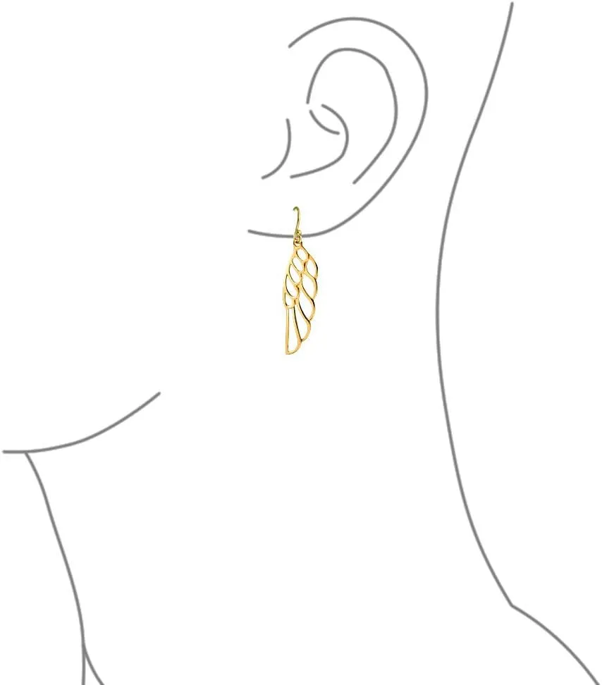 Spiritual Religious Dangle Angel Wing Feather Earrings For Women For Teen Rose Gold Plated .925 Sterling Silver