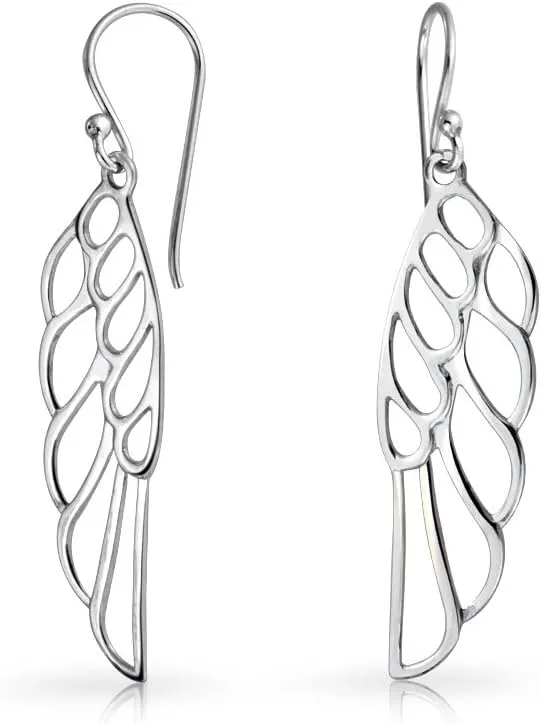 Spiritual Religious Dangle Angel Wing Feather Earrings For Women For Teen Rose Gold Plated .925 Sterling Silver