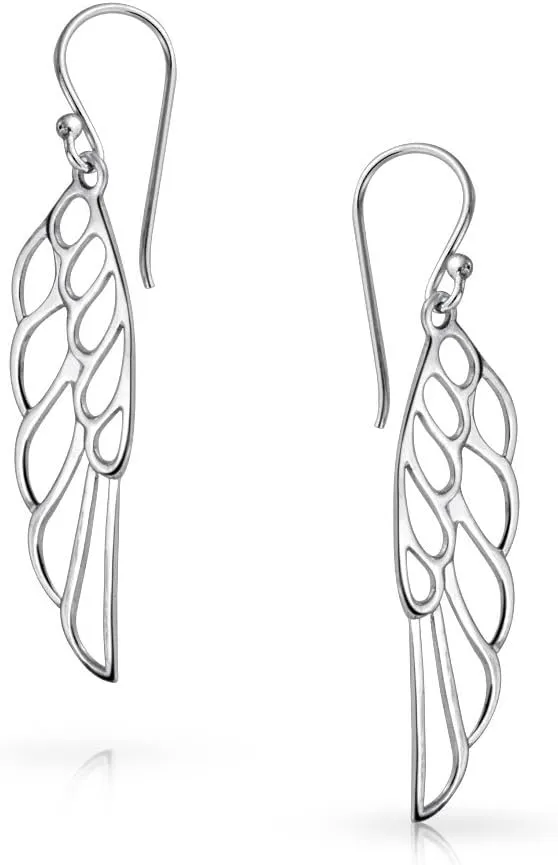 Spiritual Religious Dangle Angel Wing Feather Earrings For Women For Teen Rose Gold Plated .925 Sterling Silver
