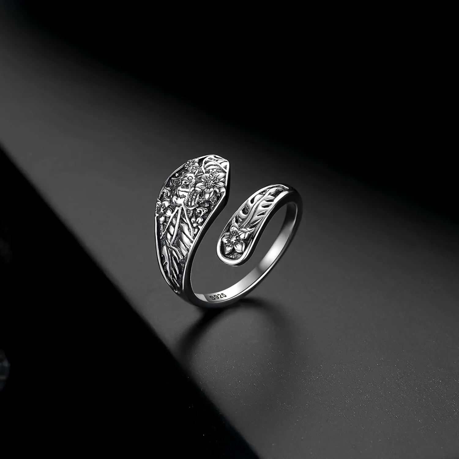 Spoon Ring 925 Sterling Silver Bat Ring Adjustable Thumb Rings Gothic Rings for Women and Men
